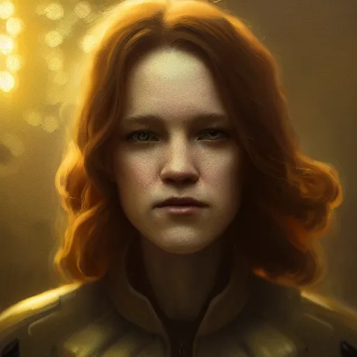 Image similar to Riveting female android portrait, atmospheric lighting, painted, intricate, volumetric lighting, beautiful, golden hour, sharp focus, ultra detailed, by Leesha Hannigan, Ross Tran, Thierry Doizon, Kai Carpenter, Ignacio Fernández Ríos