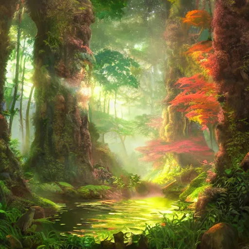 Prompt: life in the forest, vivid colors, realistic photo, environmental lighting, award - winning masterpiece photograph, cinematic view, studio ghibli, artgerm, high detail