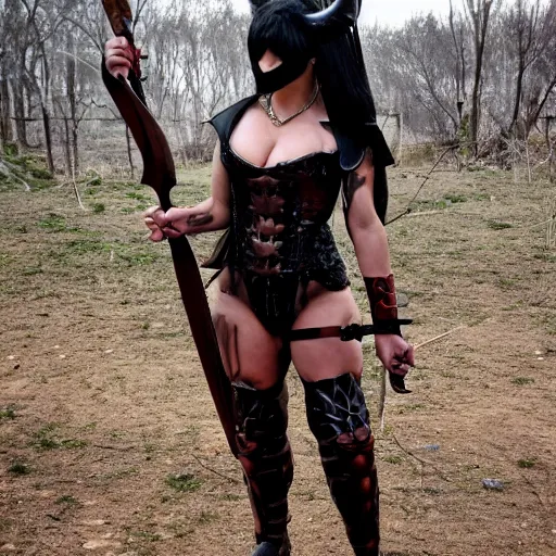 Prompt: full body photo of a female devil warrior