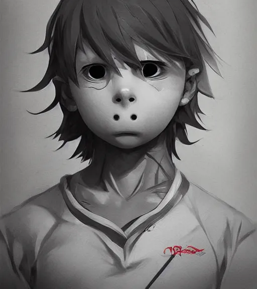 Image similar to beautiful little boy anime character inspired by jason voorhees, art by rossdraws, wlop, ilya kuvshinov, artgem lau, sakimichan and makoto shinkai, concept art, anatomically correct, extremely coherent, realistic, mask, smooth, hd, 8 0 s haircut