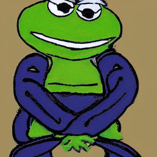 Prompt: Pepe the Frog carrying a dog