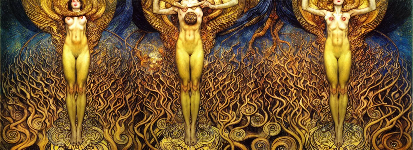 Image similar to Divine Chaos Engine by Karol Bak, Jean Delville, William Blake, Gustav Klimt, and Vincent Van Gogh, symbolist, visionary