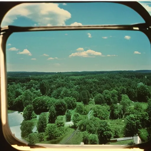 Prompt: view from a moving train window east germany 1 9 8 5