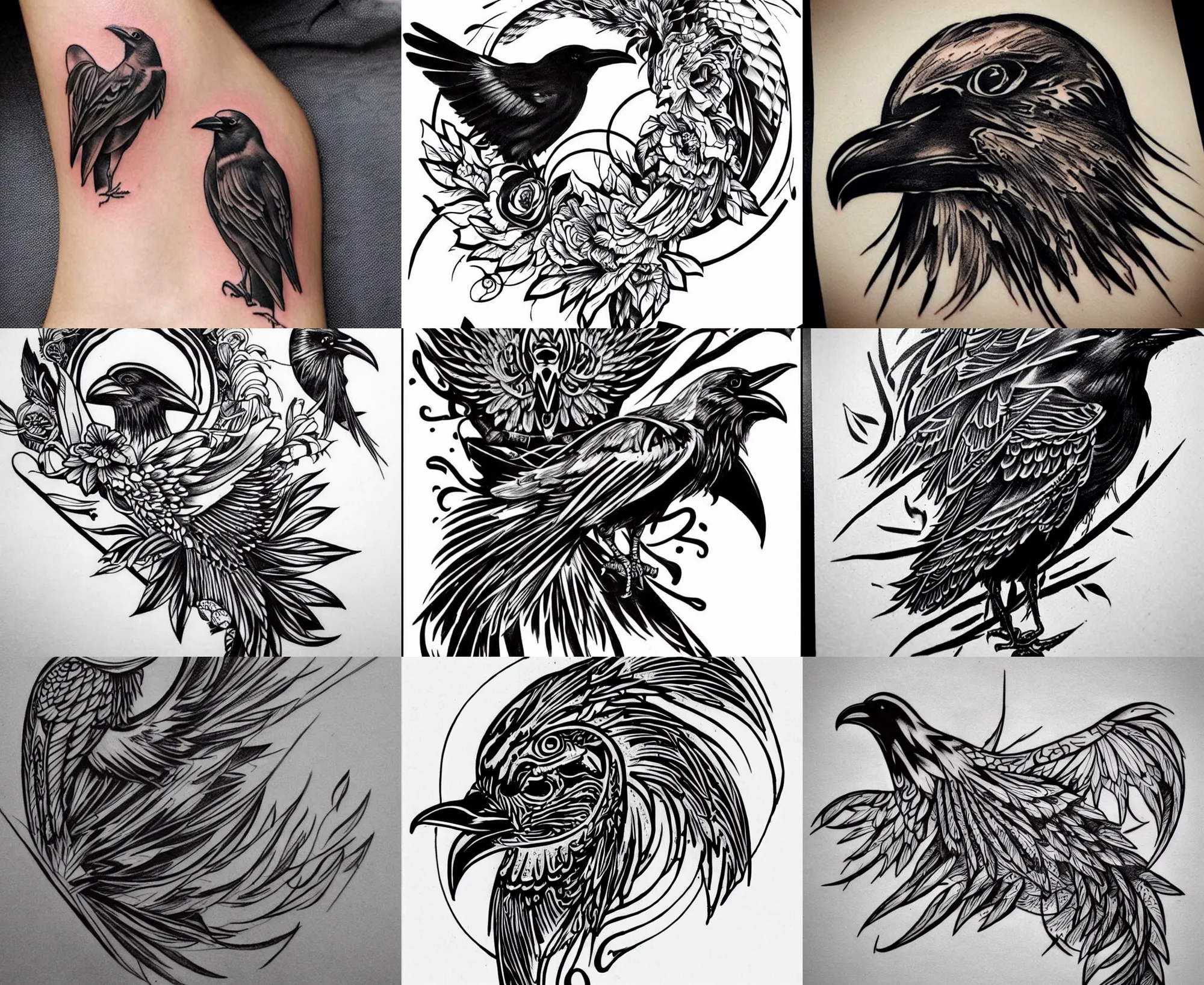 Tattoo Design crow Raven, bold strong lines very | Stable Diffusion