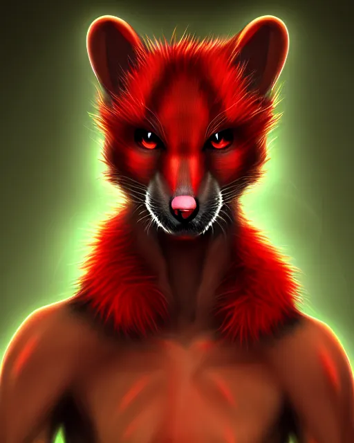 Image similar to furry - male - red - black - weasel - necromancer - fursona uhd ue 5 visual novel pc game expressions, photorealistic