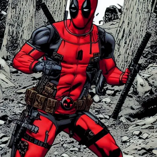 Image similar to deadpool in the walking dead 4 k detailed super realistic