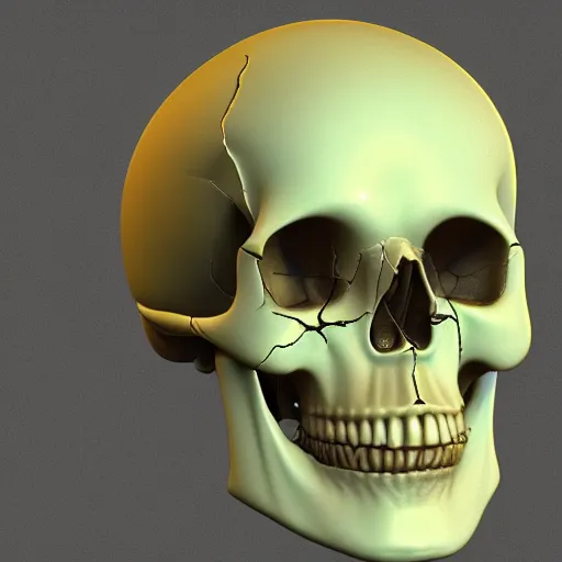 Prompt: cross section of a human skull filled with candy, beautifully lit, ray traced, octane 3D render