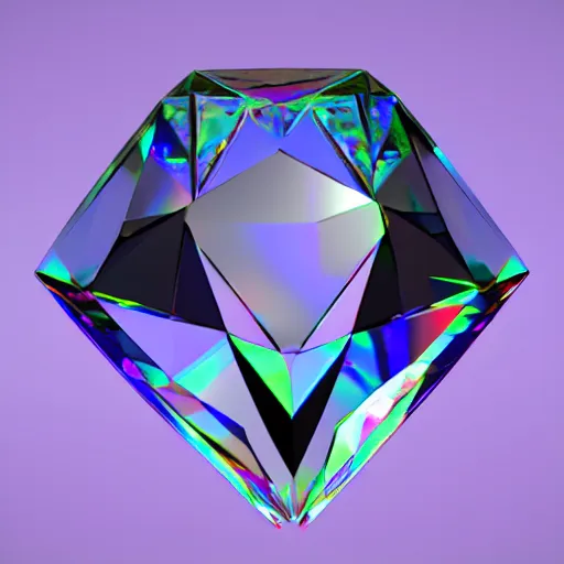 Prompt: low poly diamond, iridescent transparent, prism