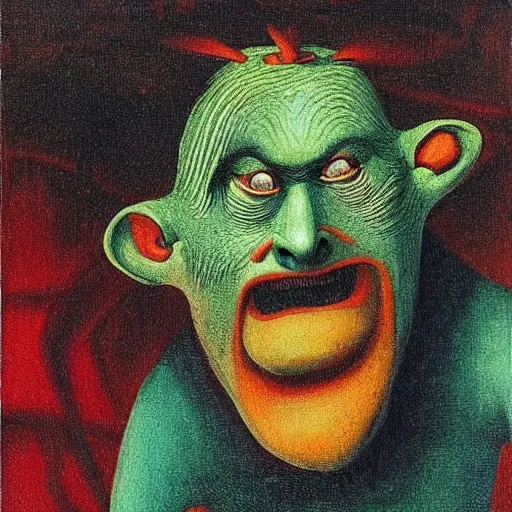 Image similar to “a Max Ernst painting of the Troll from Ernest Scared Stupid”