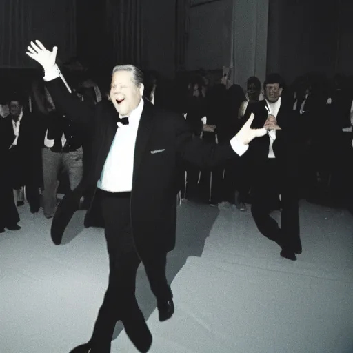 Image similar to Al Gore dancing his heart out. CineStill.