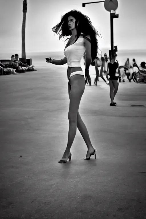 Image similar to street photography of gorgeous model girl on Santa Monica peer By Emmanuel Lubezki