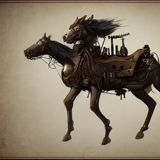 Image similar to a warhorse, steampunk, artstation.