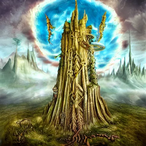 Image similar to the wicked, weird, strange, odd tower, fantasy surrealist landscape