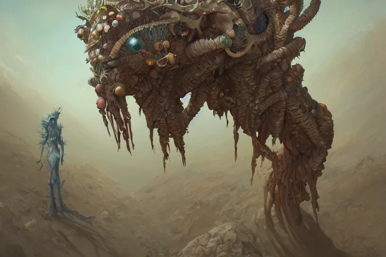 Image similar to a detailed painting of a alien desert rose creature by peter mohrbacher, ernst haeckel, desert mirage, mist, cinematic lighting, post apocalyptic, trending on artstation.