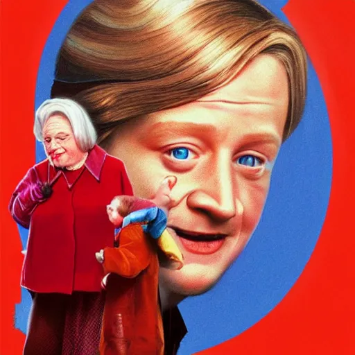 Image similar to macaulay culkin is mrs doubtfire, airbrush art, drew struzan illustration art, key art, movie poster