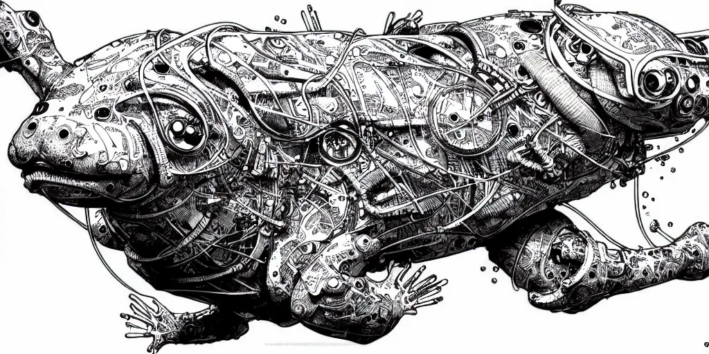 Image similar to a cyborg axolotl. ultrafine hyperdetailed illustration by kim jung gi