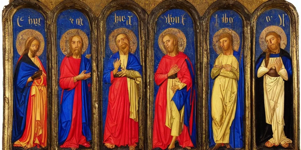 Prompt: ??? portrayed as our lord and saviour, medieval triptych