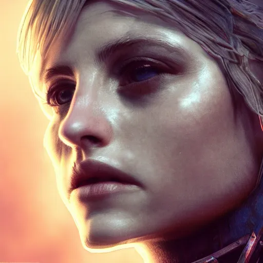 Image similar to melanie laurent portrait, dystopia core, apocalyptic, armor, warrior, dramatic, sharp focus, fiction, neon, fantasy, hyper detailed, digital art, trending in artstation, cinematic lighting, studio quality, smooth render, unreal engine 5 rendered, octane rendered, art style and nixeu and wlop and krenz cushart