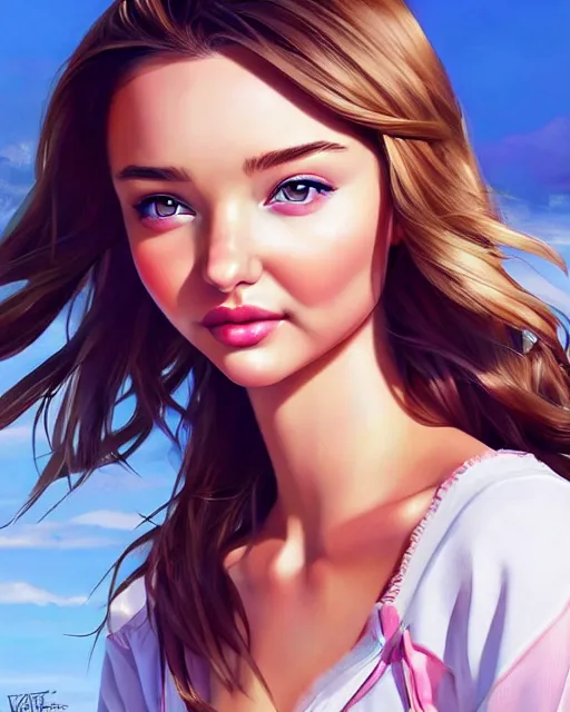 Image similar to portrait of Miranda Kerr as Anime girl cute-fine-face, full body! pretty face, realistic shaded Perfect face, fine details. Anime. realistic shaded lighting by Ilya Kuvshinov Giuseppe Dangelico Pino and Michael Garmash and Rob Rey