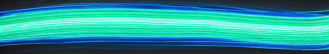 Prompt: abstract art representing signal waves trending up, glowing blue and green neon streaks interwinding on a deep black background