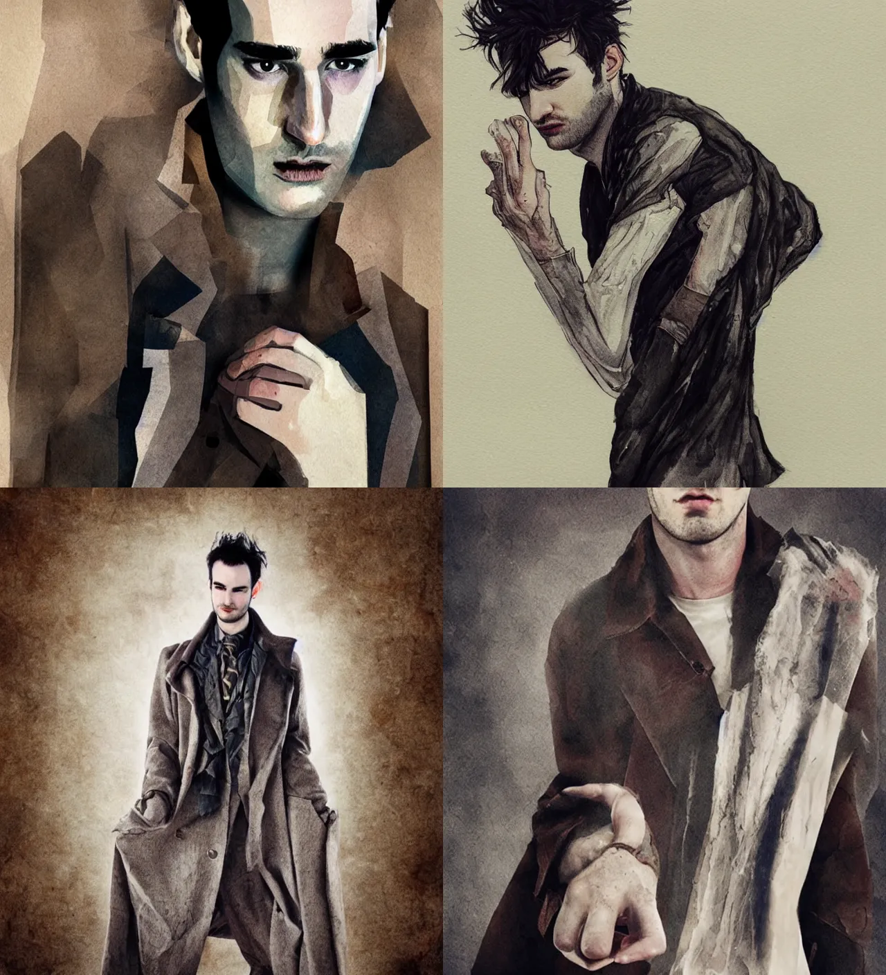 Prompt: the sandman played by Tom Sturridge ,art by viktoria gavrilenko and valentina remenar