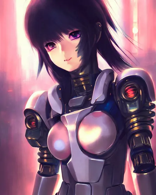 Image similar to portrait Anime Girl in mecha armor in night tokyo Sharp fine face pretty face, realistic shaded Perfect face, fine details. Anime. cyberpunk realistic shaded lighting by katsuhiro otomo ghost-in-the-shell, magali villeneuve, artgerm, rutkowski Jeremy Lipkin and Giuseppe Dangelico Pino and Michael Garmash and Rob Rey