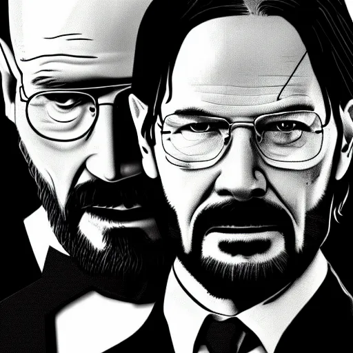 Prompt: john wick saves walter white in breaking bad, 4k, high detail, high-resolution photograph