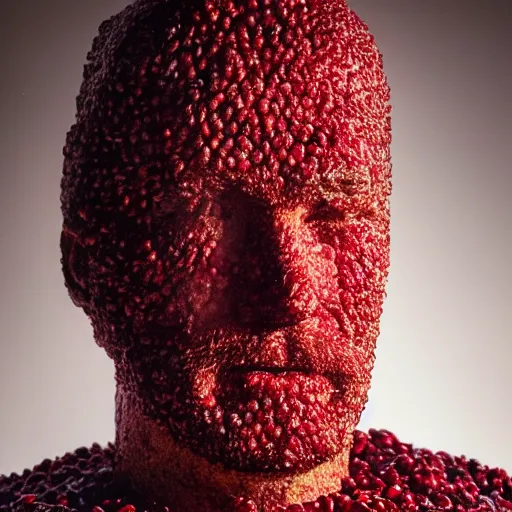 Image similar to a mountain of cranberries in the shape of bryan cranston's face, cranberry statue, submerged in cranberries, natural light, sharp, detailed face, magazine, press, photo, steve mccurry, david lazar, canon, nikon, focus