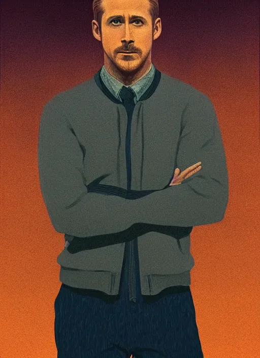 Image similar to twin peaks movie poster art, portrait of ryan gosling, from scene from twin peaks, clean, simple illustration, nostalgic, domestic, highly detailed, digital painting, artstation, concept art, smooth, sharp focus, illustration, artgerm, donato giancola, joseph christian leyendecker, wlop