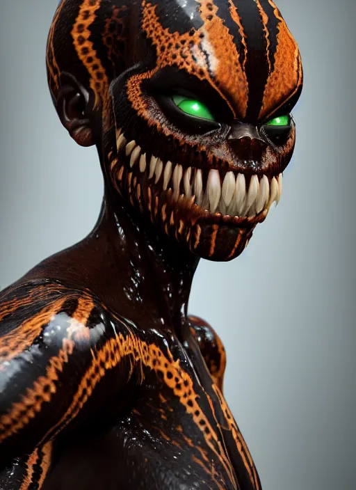 Prompt: female black and brown venom, naturel, hyper detailed, digital art, trending in artstation, cinematic lighting, studio quality, smooth render, unreal engine 5 rendered, octane rendered, art style by klimt and nixeu and ian sprigger and wlop and krenz cushart