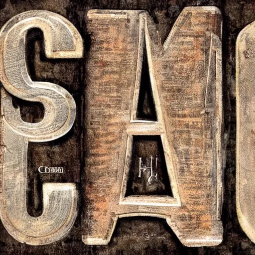 Image similar to very beautiful lettering of the letters CEH with a rusty iron texture, realistic, detailed,