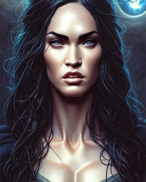 Image similar to megan fox, character portrait, portrait, close up, concept art, intricate details, highly detailed by greg rutkowski, michael whelan and gustave dore