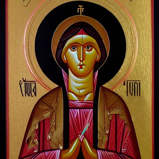 Image similar to an orthodox christian icon of lain iwakura