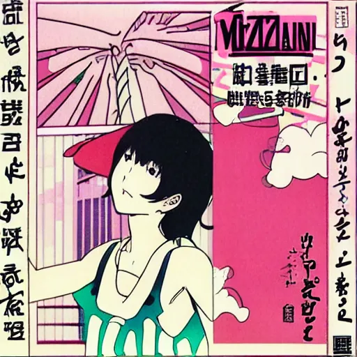 Image similar to album - cover of a 1 9 8 0 s japanese city - pop record featuring an anime illustration by mizucat. cute stylish woman ; sports car ; neon ; urban summer drive.