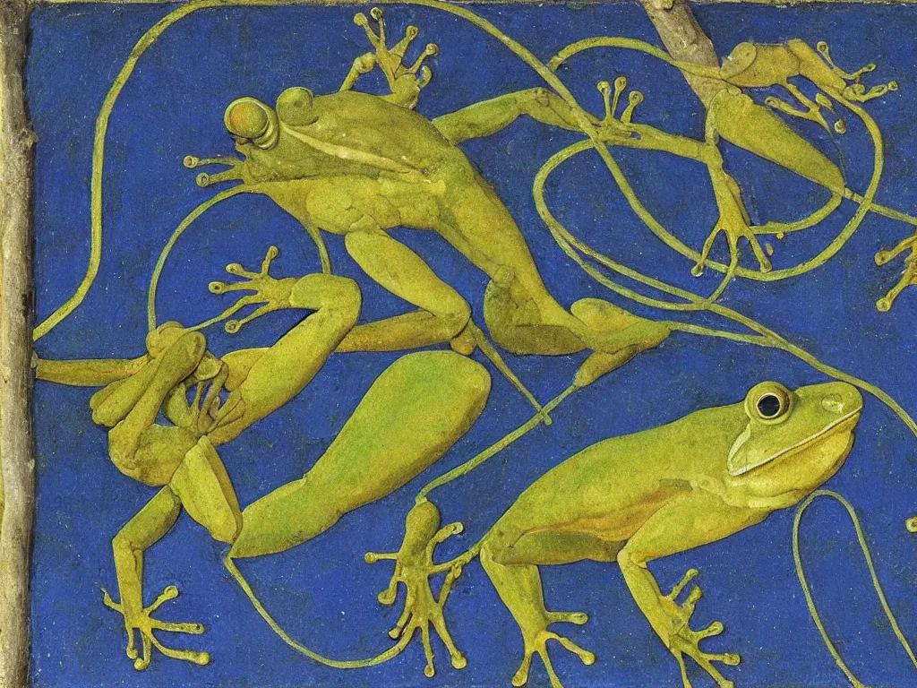 Image similar to portrait of a muscular frog. lapis lazuli, malachite, turqouise, gold. painting by piero della francesca, balthus, agnes pelton