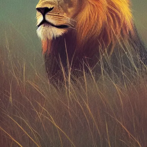 Prompt: A nice lion with a simple rounded line in a meadow, artstation, concept art, smooth, sharp focus, illustration, ArtStation