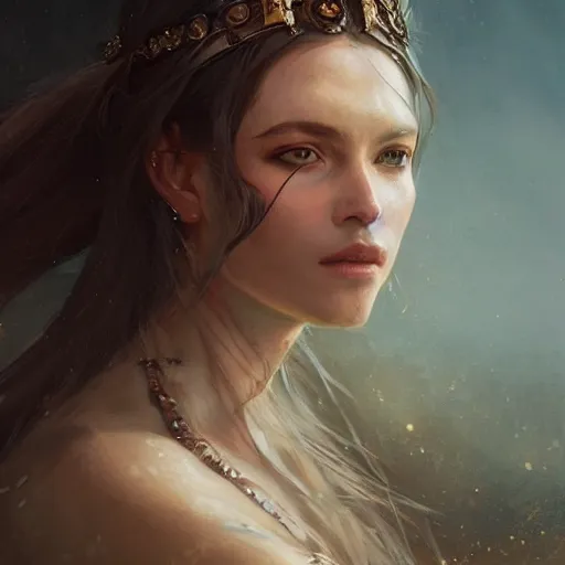 Image similar to a beautiful portrait of a goddess, a detailed painting by greg rutkowski and raymond swanland, featured on cgsociety, fantasy art, detailed painting, artstation hd, photorealistic