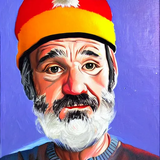 Image similar to bill murray as steve zissou, wes anderson, oil painting