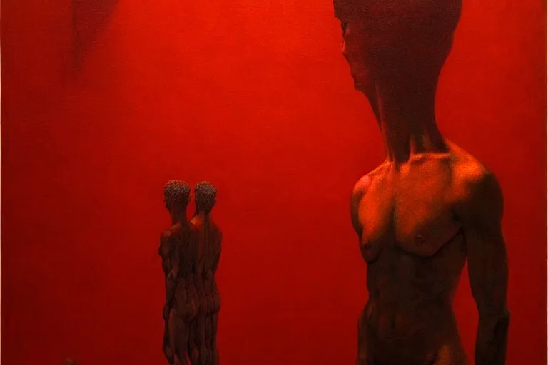 Image similar to only with red, caesar, a red tiger, in hoc signo vinces, win, an ancient path, in the style of beksinski, part by hopper, part by rodcenko, part by hofbauer, intricate composition, red by caravaggio, insanely quality, highly detailed, masterpiece, red light, artstation