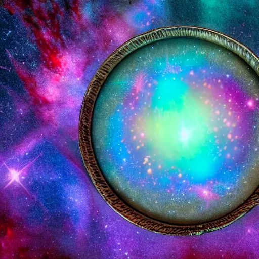 Image similar to a picture of a cereal bowl with a nebula inside, highly intricate and colorful, nebula, galaxy, hd, 4 k