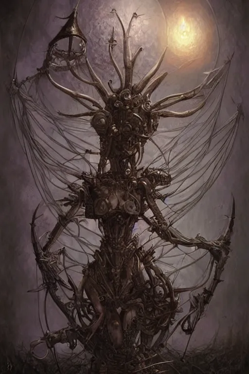 Prompt: Ancient Biomechanical Fairy Construct, digital art by Seb McKinnon, ArtGerm, WLOP, fantasy, magic, RPG, bossfight, darksouls