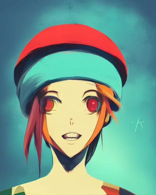 Image similar to girl with beret, colored manga panel, drawn by Anton Fadeev