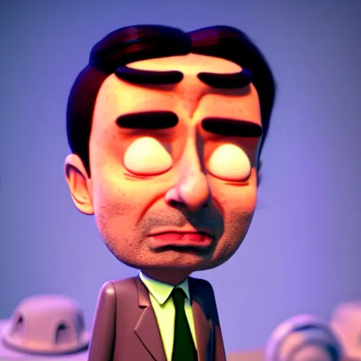 Image similar to mr. bean as rick sanchez from rick n morty. movie still. cinematic lighting.