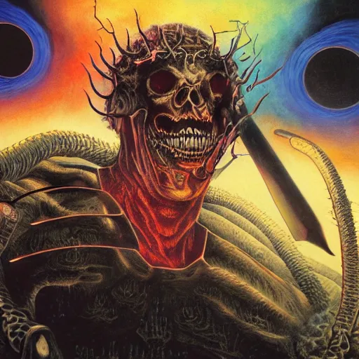 Image similar to a death metal album cover art depicting benjamin netanyahu as a hellish overlord, by wayne barlowe