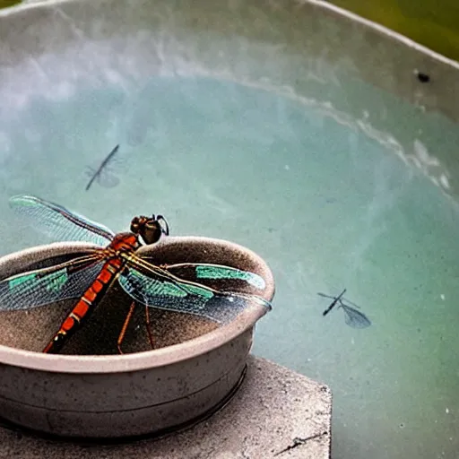 Image similar to dragonfly in a bathtub in the alps, goat!!!!! in background