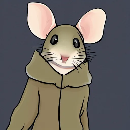 Image similar to a full body shot of a cute rat wearing a hoodie looking into the camera, highly realistic, furry art, furaffinity, deviantart, symmetrical, highly detailed, award winning, trending