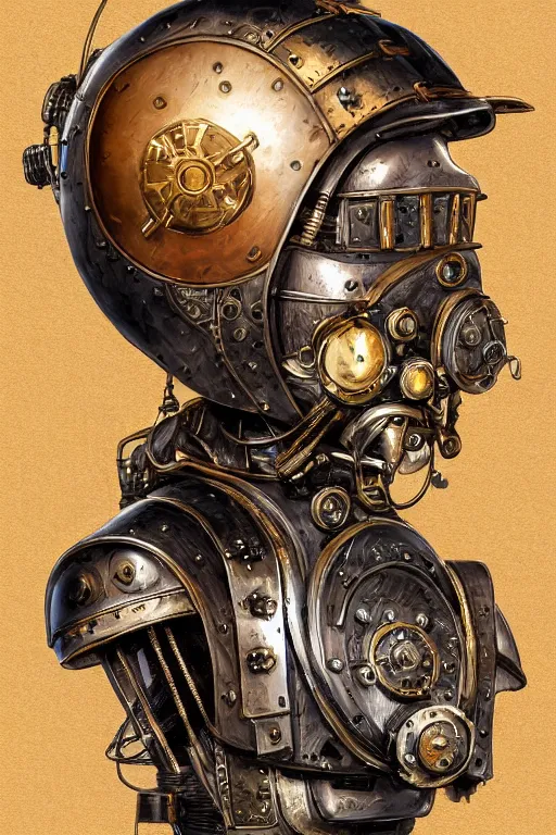 Image similar to steampunk helmet fantasy art mask robot ninja stylized digital illustration sharp focus, elegant intricate digital painting artstation concept art global illumination ray tracing advanced technology chaykin howard and campionpascale and cooke darwyn and davis jack