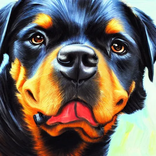 Image similar to emo Rottweiler oil painting