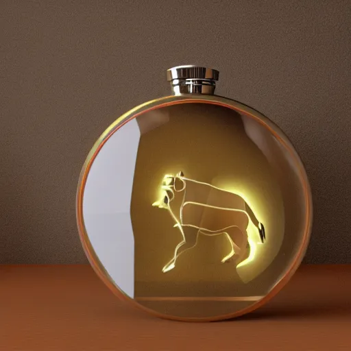 Image similar to transparent ancient boar flask with heart, raytracing, orthographic 3d rendering, octane render