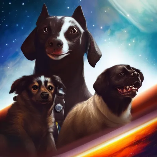 Image similar to dogs in space, digital art, trending on artstation, cinematic